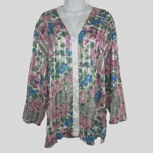 Victoria’s Secret Gold Label Satin Floral Pajama Top Semi Sheer Women's Size M